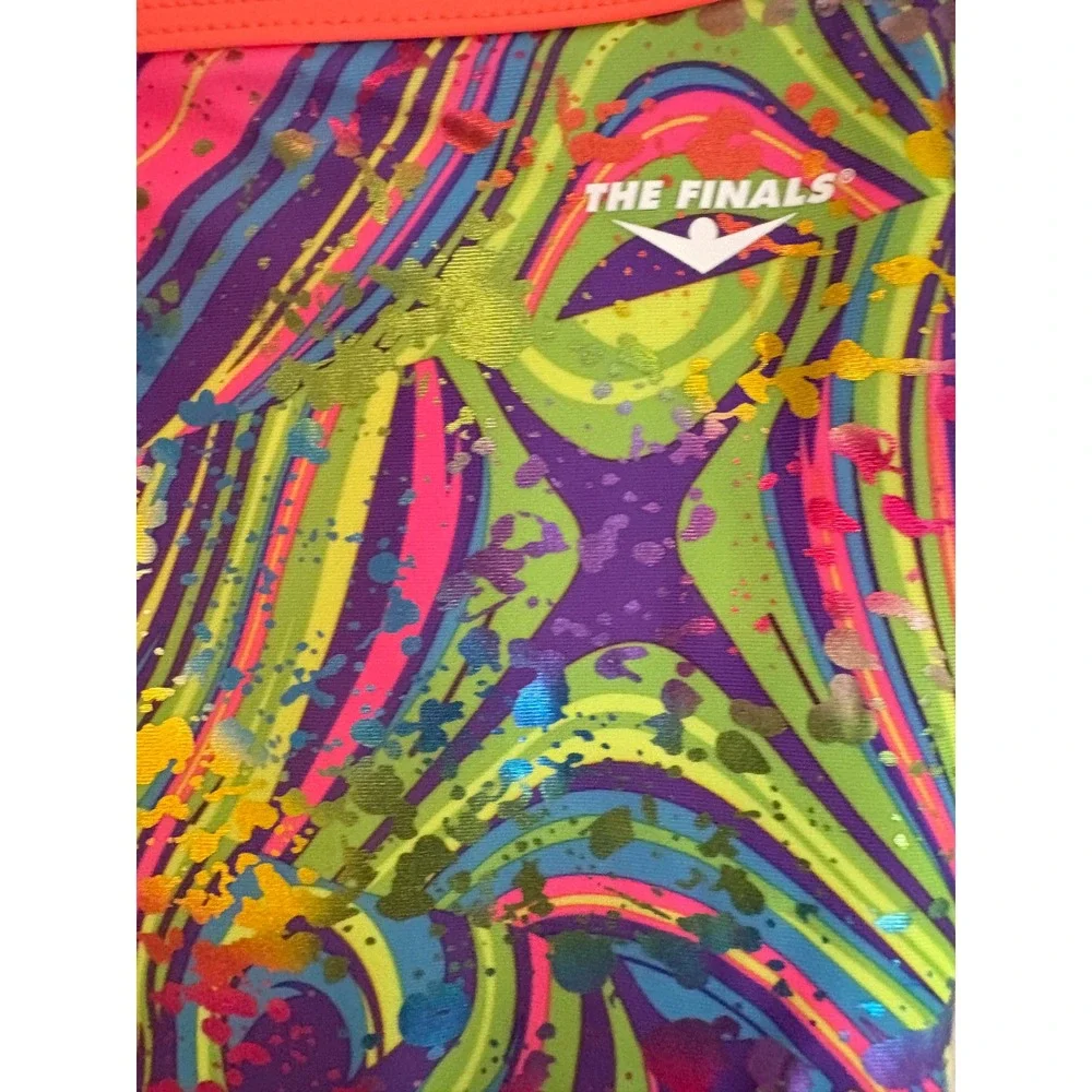 The Finals Radical Foil‎ Flutterback Swimsuit Multi Color Psychedelic XS 32 NWT